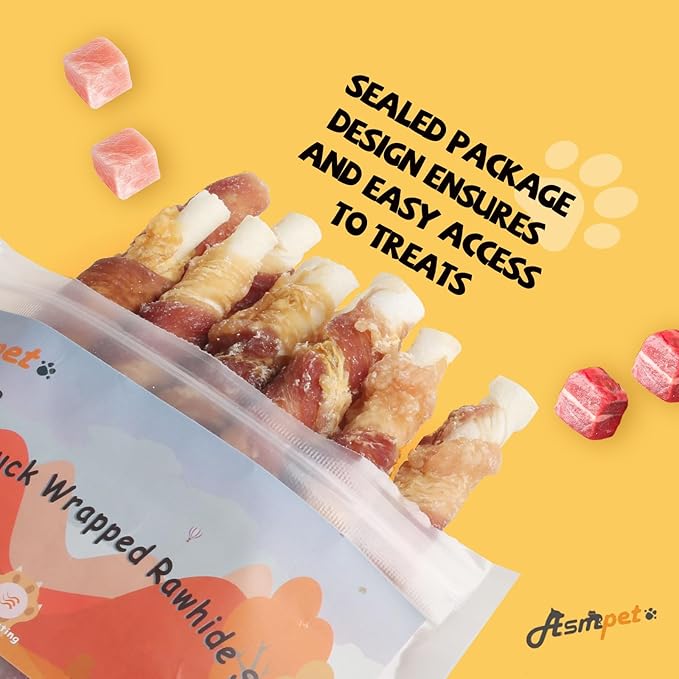 ASMPET Dog Treats Small Dogs, Duck Chicken Wrapped Rawhide Bones Dog Chews Long Lasting Cleaning Teeth Grain Free Healthy Natural for Medium Large Breed (20 pcs, 10.6 oz, 5 inch)