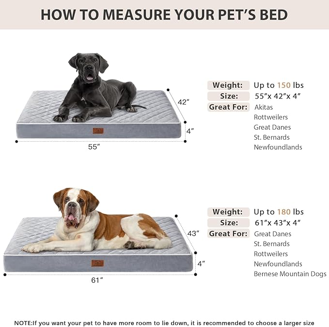 WNPETHOME Orthopedic Dog Beds for Large Dogs, Extra Large Waterproof Dog Bed with Removable Washable Cover & Anti-Slip Bottom, Egg Crate Foam Pet Bed Mat