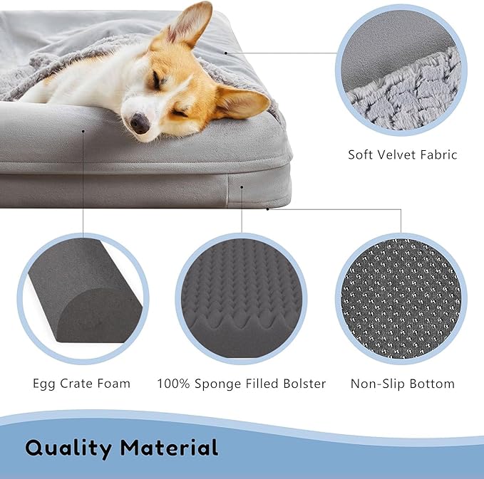 WESTERN HOME Orthopedic Dog Beds for Large Dogs, Foam Pet Sofa with Hooded Blanket, Removable Washable Cover and Nonskid Bottom, Dog Couch Bed for Comfortable Sleep