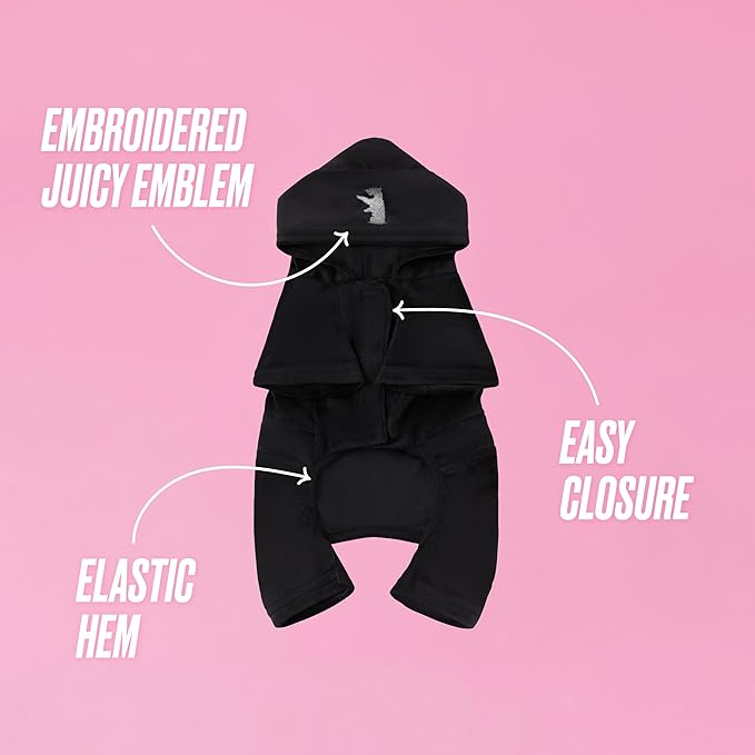 Juicy Couture Hooded Pet Juicy Bling Velour Tracksuit Chest 24 inches for Small Dogs and Cats - Black - M/L