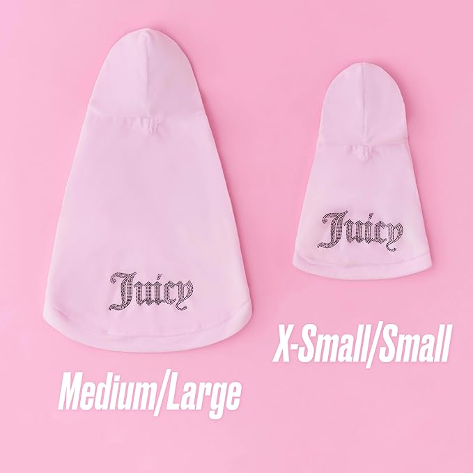 Juicy Couture Bling Velour Pet Hoodie - Pink - XS/S (2-7 lbs.) - Pet Hoodies for Small Dogs or Cats