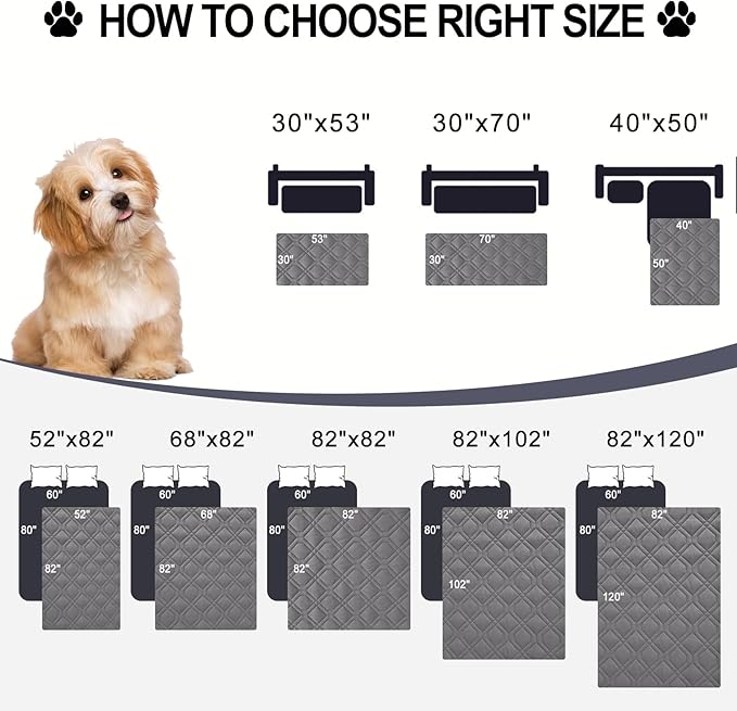 Smiry Waterproof Dog Blanket, 82x102 Inch Soft Pet Bed Cover Reversible, Washable Sofa Couch Furniture Protector for Small Medium Large Dog Puppy Cat, Grey/Dark Grey