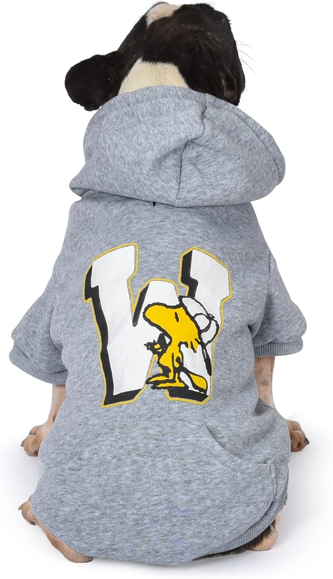 Woodstock Collegiate Dog Hoodie Sweater, Large, Soft and Comfortable Apparel Clothing Shirt for Large Dogs, Grey