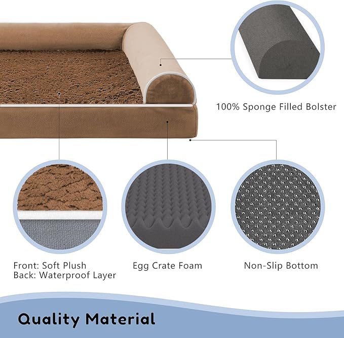 WESTERN HOME Orthopedic Dog Beds for Large Dogs, Foam Pet Sofa with Waterproof Lining, Removable Washable Cover and Nonskid Bottom, Dog Couch Bed for Comfortable Sleep,Brown Coffee