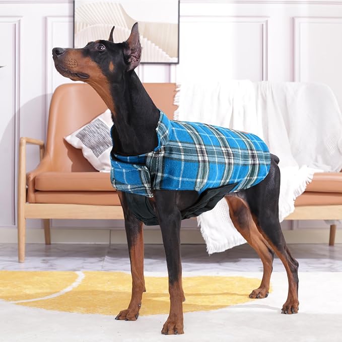 Kuoser Warm Dog Coat, Waterproof Dog Jacket for Extra Large Dogs, Adjustable Durable XXXL Doggie Winter Coat Reversible Puppy Cold Weather Apparel for Large Breed, Blue 3XL