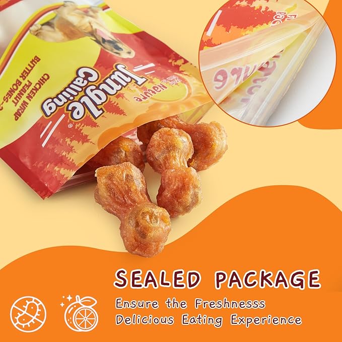 Jungle Calling Rawhide Free Dog Chew Treats, Real Chicken Wrapped Peanut Butter Bones, Teeth Clean Chewy Training Snacks, 6 oz