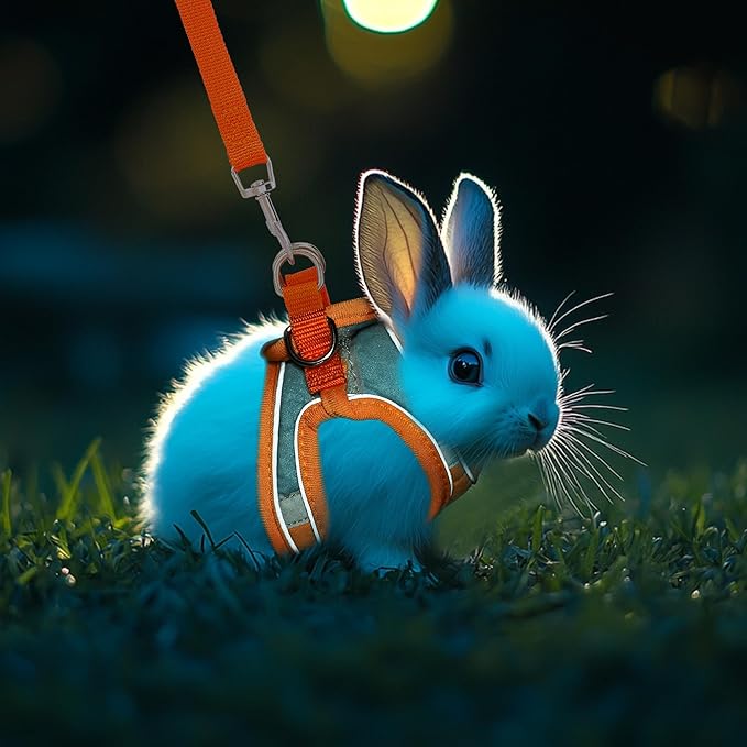 Adjustable Rabbit Harness and Leash Set Double Buckle with Reflective Strips Soft Bunny Breathable Vest Harness for Kitten Ferret Pig Puppy Small Animal Walking Accessories