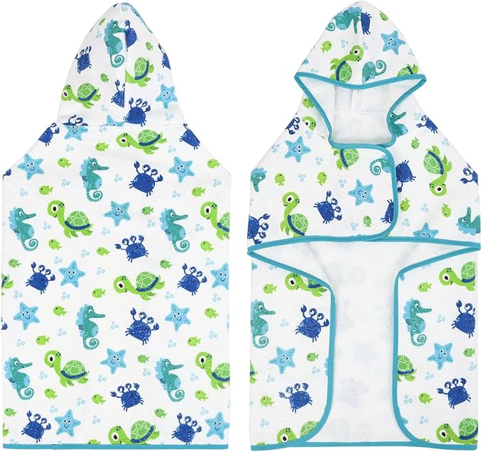 HDE Dog Bathrobe Super Absorbent Quick Drying Towel with Hood for All Dog Breeds Sizes S-XXL - Sea Animals - XXL