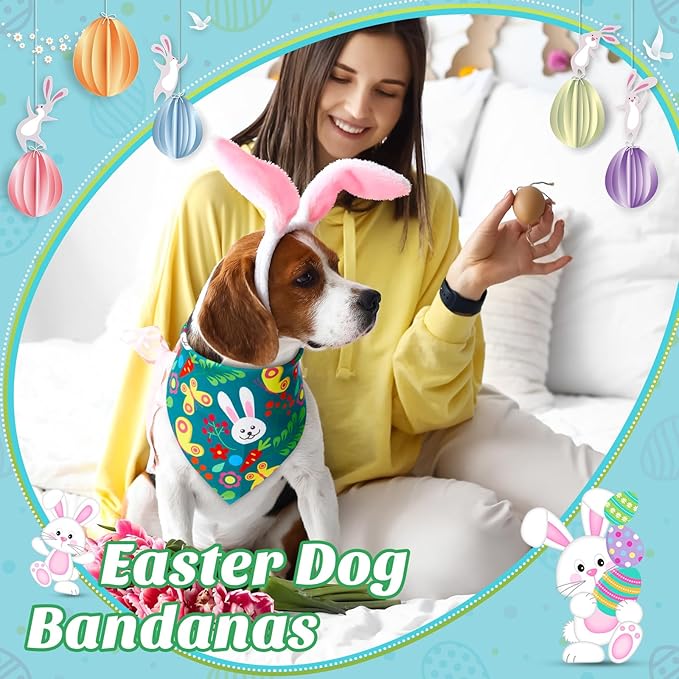 Sanwuta 50 Pcs Easter Dog Bandanas Bulk Pet Kerchief Set Bibs Triangle Scarf Dog Bandanas with Egg Rabbit Carrot Patterns for Easter Party Pet Costume Accessory Decoration(31.5 x 21.7 x 21.7)
