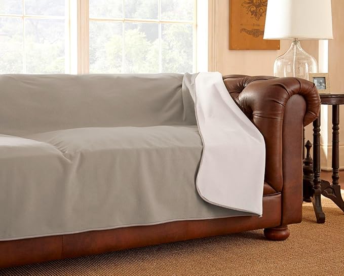 Mambe 100% Waterproof Furniture Cover Blanket for Dogs and Cats, Protection for Bed Couch Sofa Recliner Carpet, Soft Durable Washable Microfleece, Buff-Clay, 70x70 inches