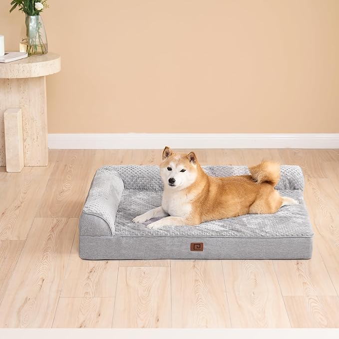 EHEYCIGA Memory Foam Dog Bed Medium Sized Dogs, Waterproof Dog Bed Orthopedic with Washable Removable Cover, Non-Slip Pet Bed Couch for Crate, 30x20x6 Inches, Grey