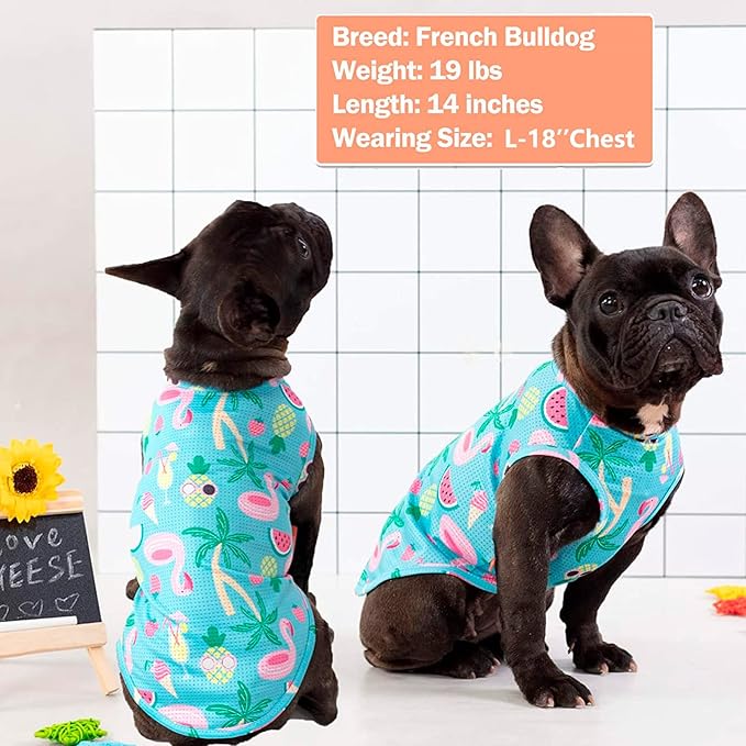 KYEESE 2 Pack Dog Shirts Hawaii Quick Dry Lightweight with Reflective Label Tank Top Sleeveless Dog Vest for Small Dogs Sun-Blocking Great for Summer Flamingo Pattern, Large