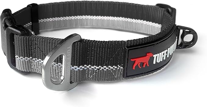 Tuff Pupper Heavy Duty Dog Collar | Reflective with Aluminum D-Ring Leash Clip | Separate Dog ID Tag Attachment | Easy Sizing for All Breeds