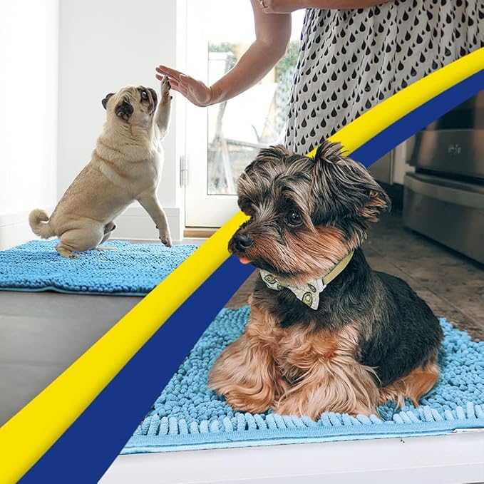 Muddy Mat® Original Dog Door Mat for Muddy Paws, Super Absorbent Microfiber, Non-Slip Washable Pet Rug, Quick Dry Chenille Entryway Carpet, Machine Washable Indoor Outdoor mat, Sky Blue 19"x30"