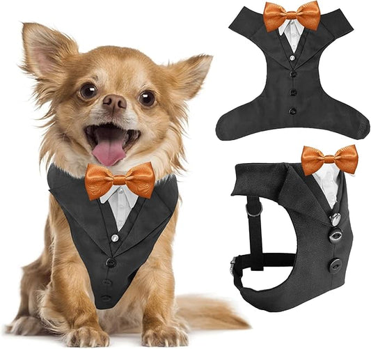 Dog Tuxedo for Wedding Outfit, Dog Suit and Tie Costumes for Birthday, Halloween, Cosplay, Christmas Party, Pet Formal Wear with Bowtie, Tux for Small Dogs, Chihuahua, Bichon, Maltese, Cats