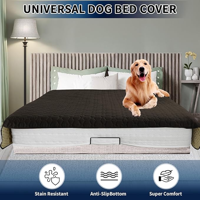 PureFit 100% Waterproof and Anti-Slip Dog Bed Cover, Washable Pet Blanket, Stain Resistant Sofa Couch Furniture Protector Cover for Kids, Dog, Cat (82x102 Inch, Chocolate)
