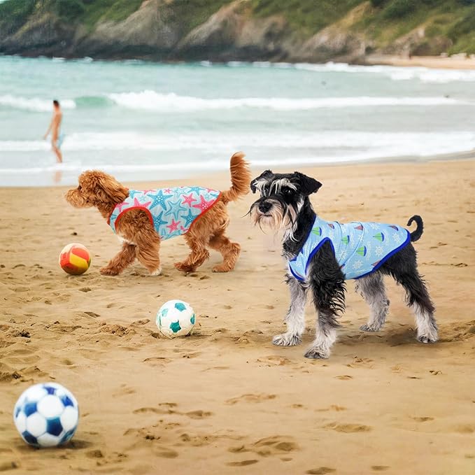 4-Pack Dog Cooling Shirt Dog Summer Tank Tops Puppy Cooling Quick Dry Sleeveless Shirts with Stripe Beach Seafish Sailboat Patterns Dog Cooling Vest for Small Meddium Dogs XXL