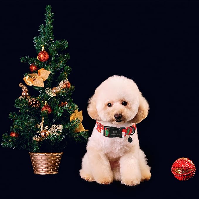 Christmas Santa Claus Dog Collar, Cute Santa Claus Christmas Collar for Puppy Girl Boy Dog, Adjustable Red Dog Collar with Quick Release, Cute Pet Collar