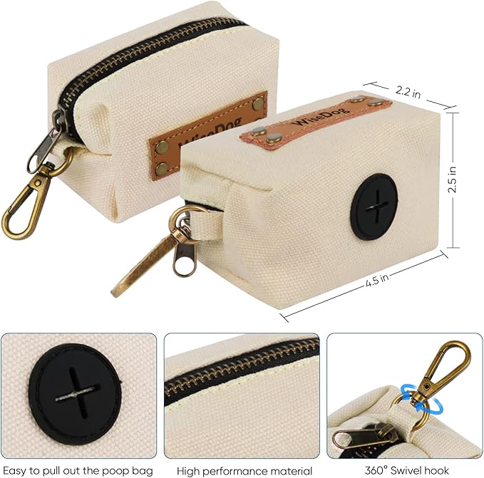 Wisedog Dog Collar and Leash Set Combo: Adjustable Durable Pet Collars with Dog Leashes for Small Medium Large Dogs, Includes One Bonus of Poop Bag Holder (L, Sand Color)