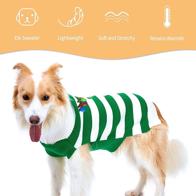 NACOCO Dog Sweater Pet Christmas Elk Bells Sweaters Halloween Reindeer for Small Dog and Cat (M, Green)