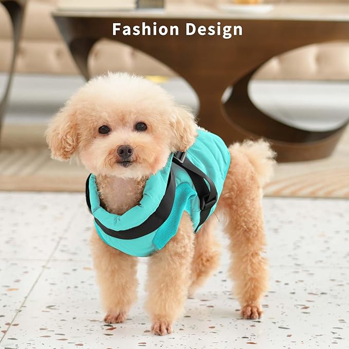 Dog Jacket with Harness,Fleece Lined Warm Puppy Coat for Winter,Soft Windproof Small Dog Vest,Bluegreen S