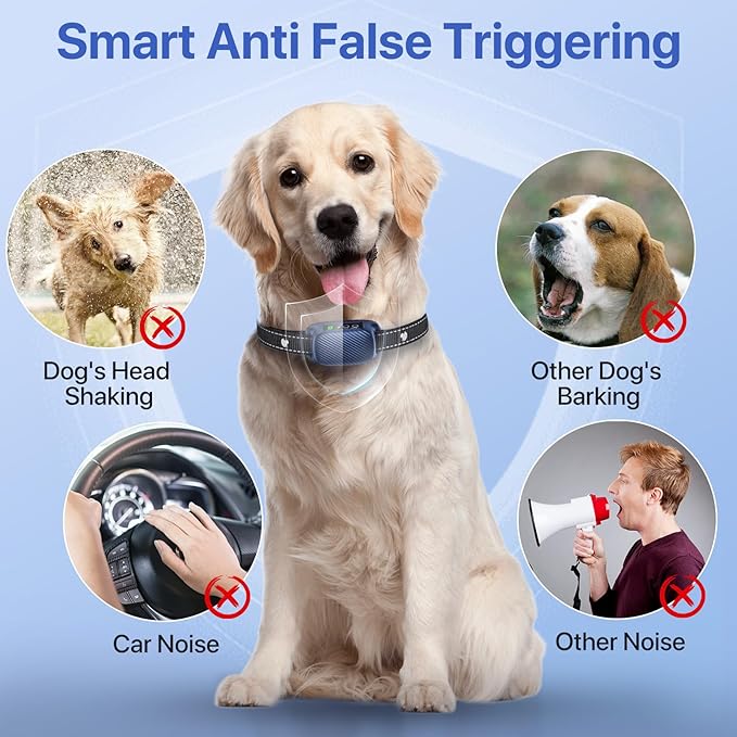 Dog Bark Collar, Automatic Bark Collar with 8 Adjustable Sensitivity for Large Medium Dogs, Humane No Bark Control Collar with Beep Vibration, Smart Anti Barking Collars
