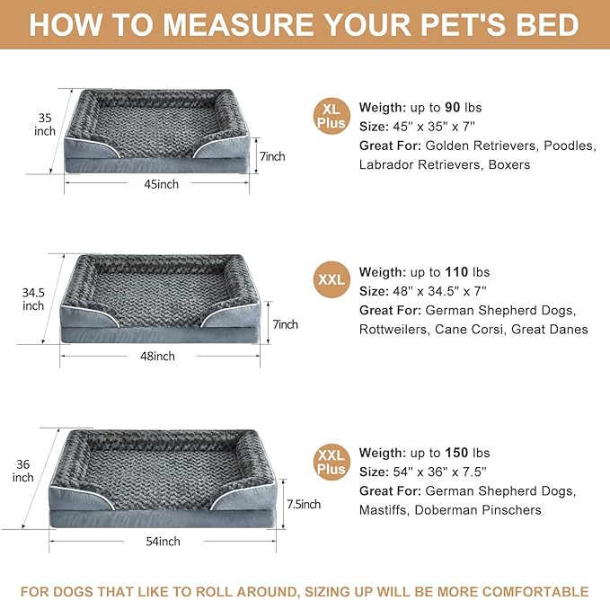 WNPETHOME Waterproof Dog Bed for Jumbo Dogs - Outline XXL Dog Bed with Washable Cover, Non-Slip Base for Sleeping
