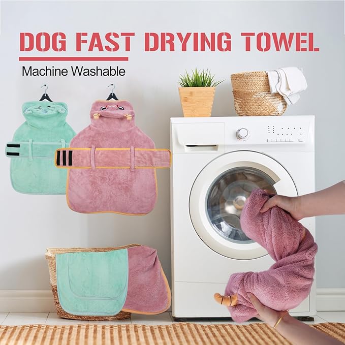 DENTRUN Dog Robes for After Bath - Super Absorbent & Fast Drying Coat with Hood, Bathrobe Beach Essentials, Bath Towels for Drying Dogs Large, Bath/Beach/Swimming Quick Dry Towel Robe