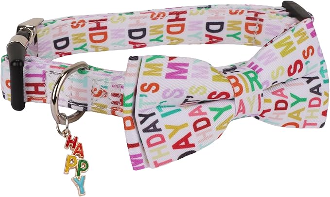 ADOGGYGO Birthday Dog Collar with Bowtie, Pet Birthday Collar with Detachable Bow, Adjustable Bowtie Collars for Small Medium Large Dogs (Medium)