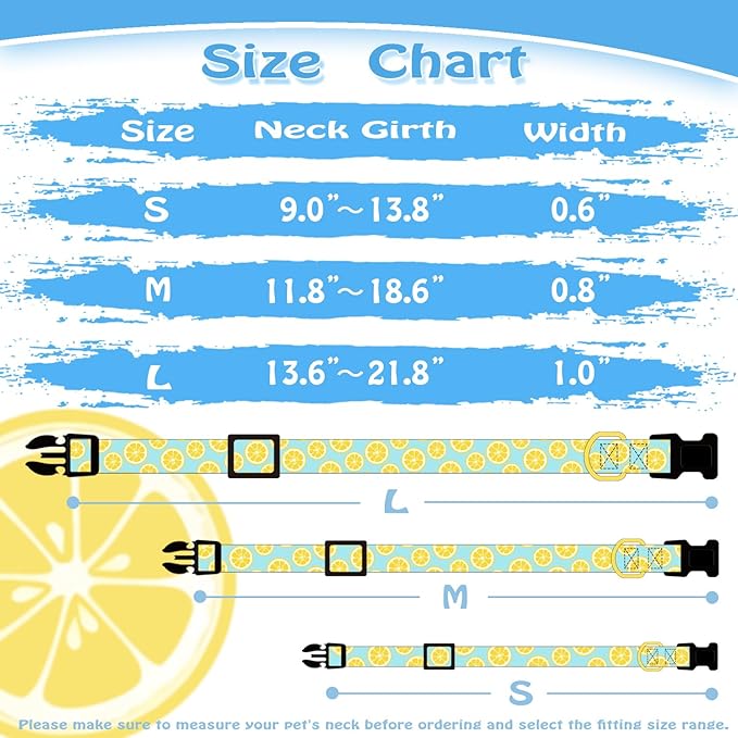 Cute Cotton Dog Collar for Boy and Girl Dogs Summer Lemon Pattern Puppy Collar for Small Medium Large Dogs Adjustable Lemon Pattern Soft Pet Collar for Male Female Dogs