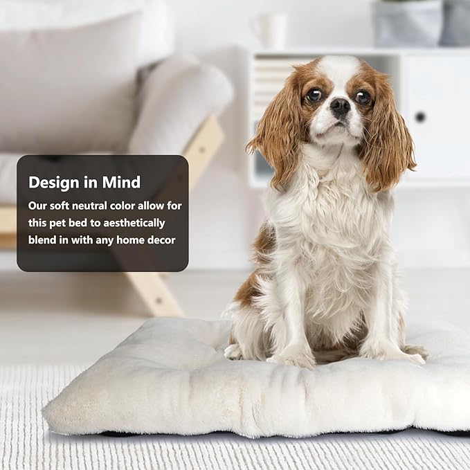 Dog Beds for Crates 30x19 Washable for Medium Size Dogs Soft 30 inch Crate Pad for Kennel or Cage with Anti-Slip Bottom Sleeping Mat Ideal for Dog Crates | Machine Wash & Dryer Friendly,Cream White