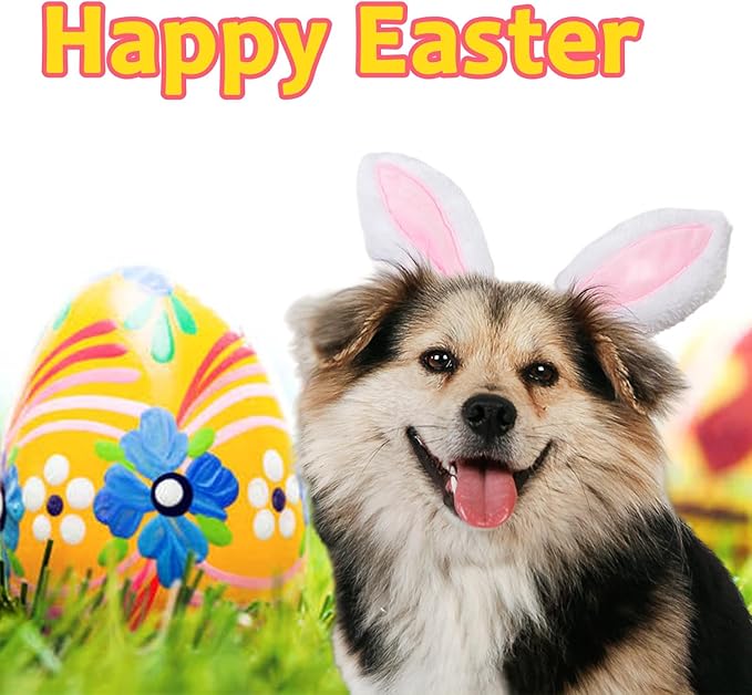 FLAdorepet Dog Rabbit Bunny Ear Headband Headwear Hat,Halloween Easter Cat Bunny Costume Outfits for Small Medium Large Dogs Pet Hair Accessories Apparel (M(Head Girth 12"), White)