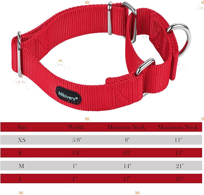 Mikivery Martingale Dog Collar Nylon Adjustable and Safety Training Red Comfortable Metal Buckle Slip Collars for Small Medium and Large Dogs(Red,L)