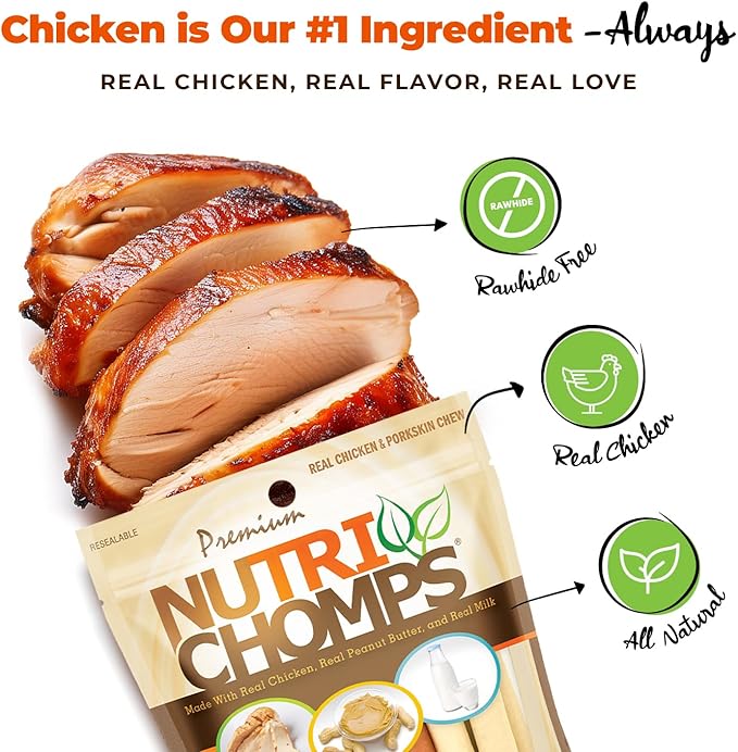 NutriChomps Dog Chews, 5-inch Twists, Easy to Digest, Rawhide-Free Dog Treats, 15 Count, Real Chicken, Peanut Butter and Milk Flavors, Bundle of 2, Brown, red, Cream (NT051V-2)
