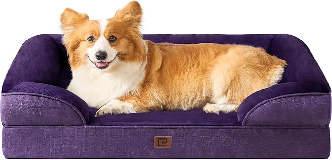 EHEYCIGA Orthopedic Dog Beds for Large Dogs, Waterproof Memory Foam Large Pet Bed with Sides, Non-Slip Bottom and Egg-Crate Foam Dog Couch Bed with Washable Removable Cover, Purple