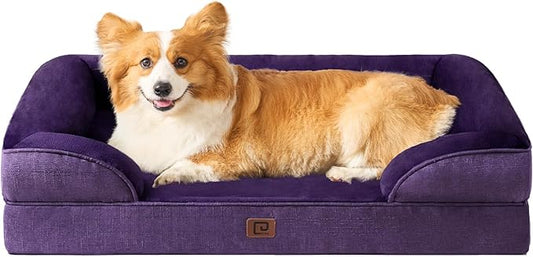 EHEYCIGA Orthopedic Dog Beds for Large Dogs, Waterproof Memory Foam Large Pet Bed with Sides, Non-Slip Bottom and Egg-Crate Foam Dog Couch Bed with Washable Removable Cover, Purple