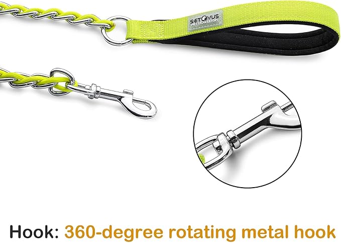 Dog Leash Chew Proof, Chain Leash Anti Chew Dog Leash for Large Dogs Heavy Duty, Indestructible Metal Leash Anti Bite Chain Link with Woven Cord Soft Padded Handle (Yellow, 4FT)