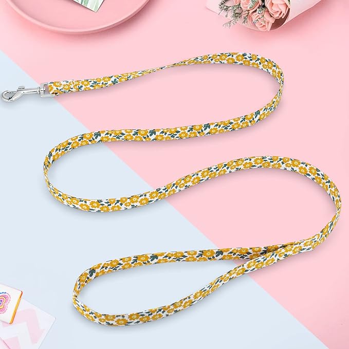 Tunkoo Dog Leash Floral with Soft Comfy Cotton Handle,Girl Pet for Small Medium Large Dogs Cats Daily Walking(Yellow Flowers,L)