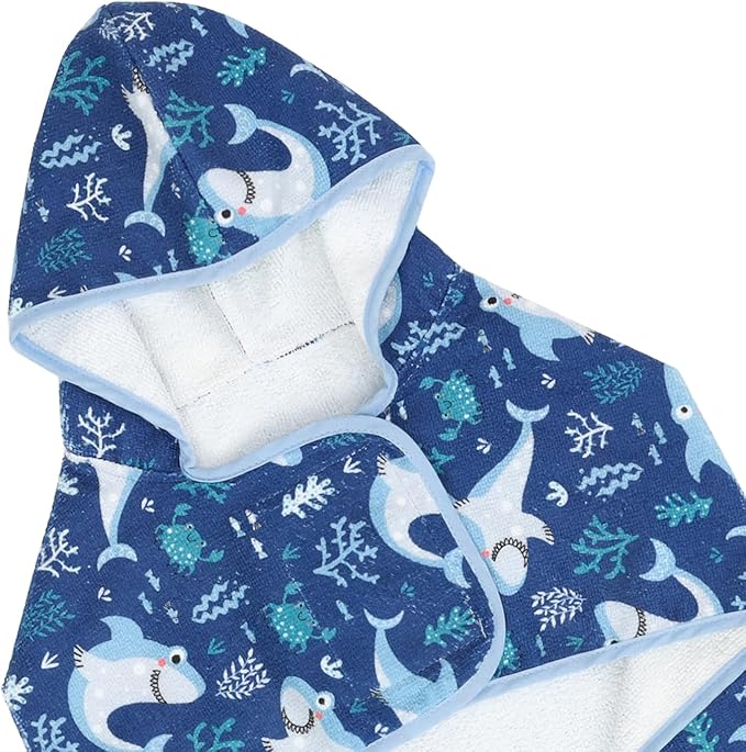 HDE Dog Bathrobe Super Absorbent Quick Drying Towel with Hood for All Dog Breeds Sizes S-XXL - Sharks - XL