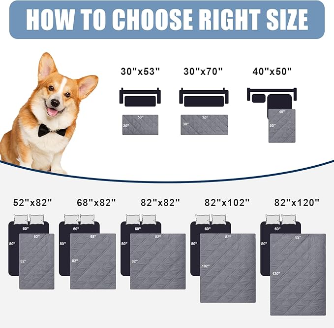Smiry Waterproof Dog Blanket, Reversible Dog Bed Cover Pet Blanket, Soft Pet Couch Covers for Sofa Washable, Bed Couch Sofa Furniture Protector for Puppy Cat Kids (82"x120", Grey/Light Grey)