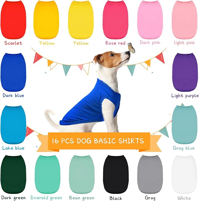 16 Pieces Small Dog Clothes Cute Blank Puppy Shirts Soft Dog Sweatshirts Breathable Outfit for Pet Cats Accessories, 16 Styles(S)
