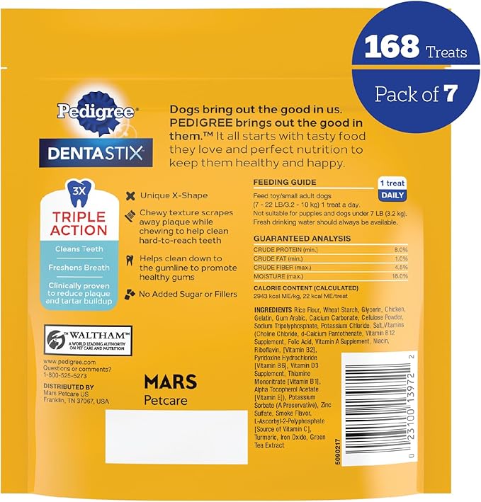 Pedigree Dentastix Dental Care Treats Toy & Small Breed, Original With Real Chicken, 24 Treats (Pack of 7)