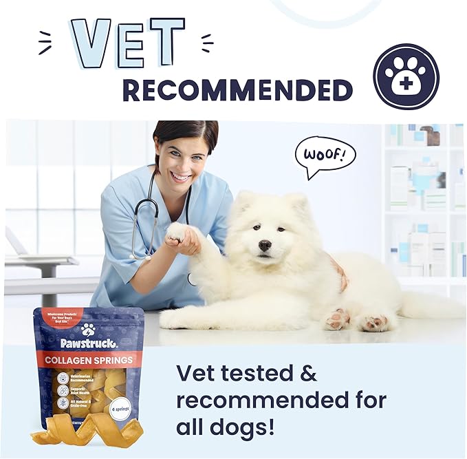 Pawstruck Natural Large Collagen Stick Springs for Dogs - Vet-Approved Long Lasting Alternative to Traditional Rawhide & Bully Sticks with Glucosamine & Chondroitin - 4 Pack - Packaging May Vary