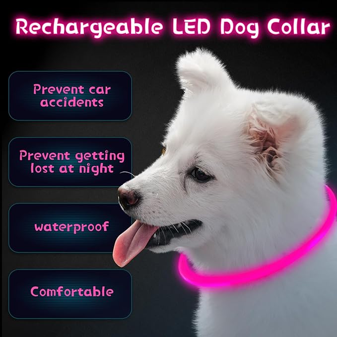 Weewooday 3 Pcs Dog Collar LED USB Rechargeable Lights Dog Necklace Collars Doggy Lights for Night Walking Adjustable Safety Lamp Pet Collars for Large Medium Small Puppy Pet(Rose Red,Classic Style)