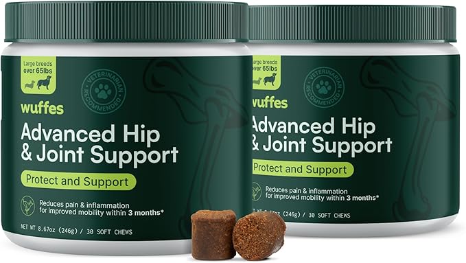 Wuffes Chewable Dog Hip & Joint Supplement - Glucosamine & Chondroitin Chews - Dog Joint Supplements & Vitamins - Extended Joint Care (Large Breed (Over 65 lbs), 60 Chews (Pack of 2))