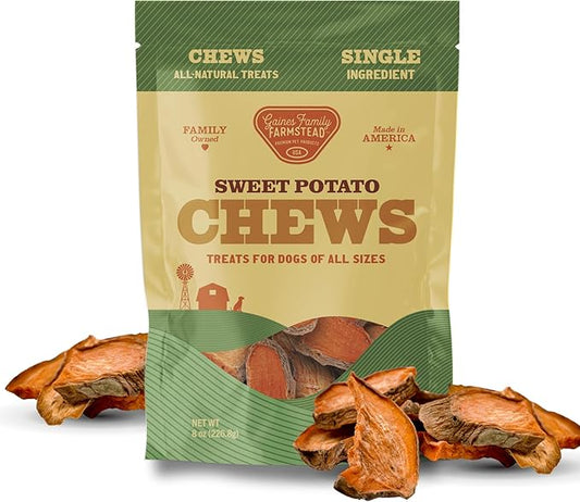 Gaines Family Farmstead Sweet Potato Chews for Dogs - 8 oz Single Ingredient, Sweet Potato Dog Treats, High Fiber, Grain-Free, Rawhide Alternative, Vitamin-Rich, Made in USA
