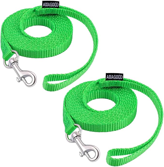 AMAGOOD 6 FT Cat Leash, Strong and Durable Traditional Style Leash with Easy to Use Collar Hook,Cat Lead Great for Cats(3/8" x 6 ft,Green(Pack of 2))