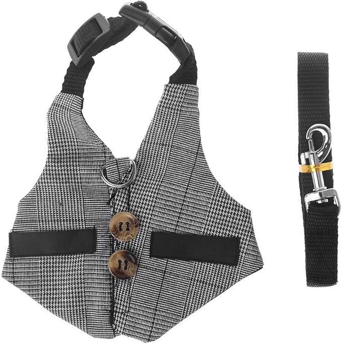 Hypeety Multipurpose Rabbit Vest Harness and Leash Set Small Animal Adjustable Soft Harness with Button Decor Formal Suit Style for Bunny Rabbit Kitten Small Animal Walking (S)