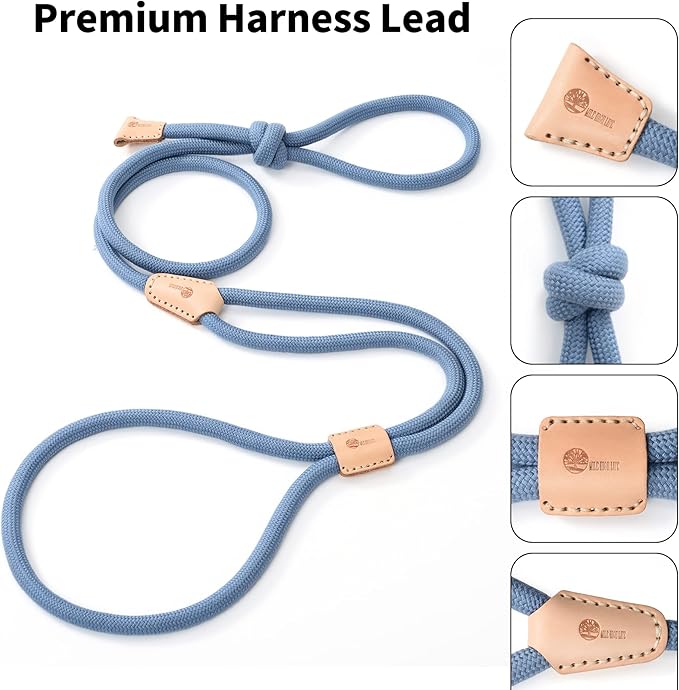 Mile High Life Harness Lead No Pull, All in one Dog Lead 2-in-1, Rope Leash and Harness Two in One, Slip Leash for Puppy Small Dogs Training, 4FT Blue
