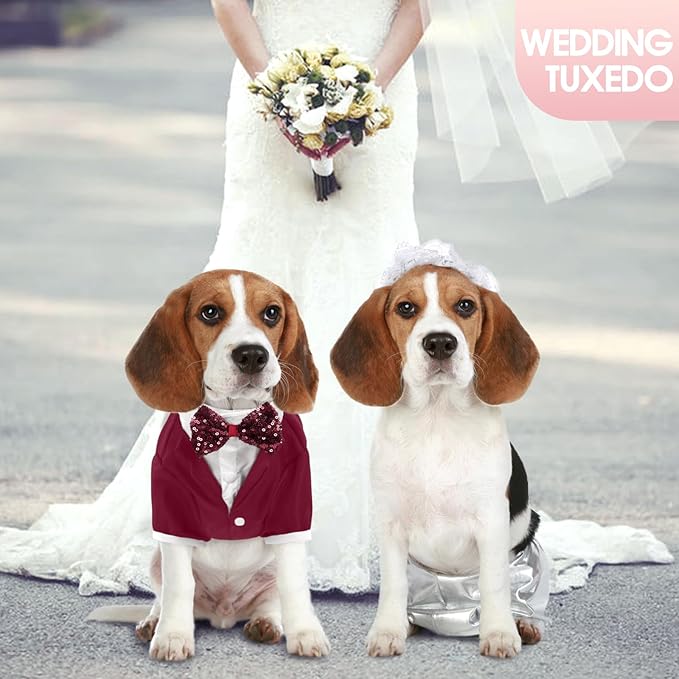 Kuoser Dog Tuxedo,Dog Wedding Suit with Bow Tie Formal Dogs Tux Pet Wedding Party Birthday Costume,Doggy Valentines Christmas Halloween Graduation Outfit Cosplay for Small Medium Large Dogs,Red 2XL